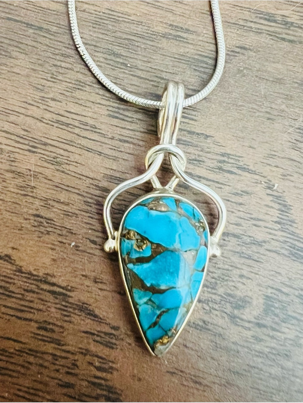 925 Sterling Silver Blue Matrix Turquoise Pendant Necklace 17â - Southwestern